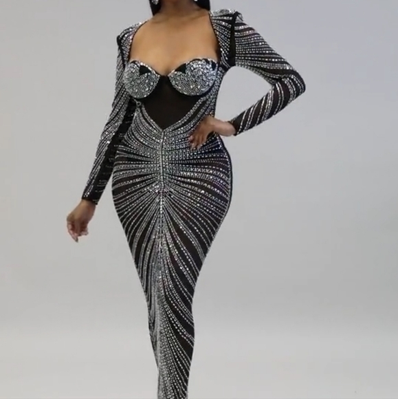 Fashion Nova Dresses & Skirts - Rhinestone sequin bodycon maxi dress